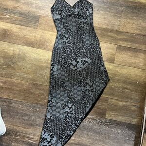Hourglass Asymmetrical Dress in Black and Gray